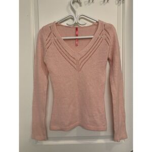 Delicious Pastel Pink 40% Angora Fuzzy V-Neck Sweater S/M Coquette Feminine Y2K